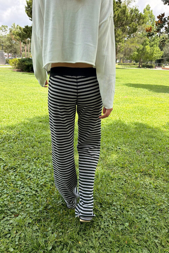 Hilary Striped Pants - Heather Grey and Black Stripes
