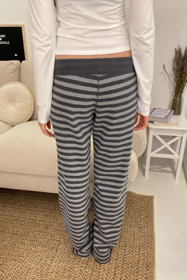 Hilary Striped Pants - Dark Grey and Faded Black Stripes