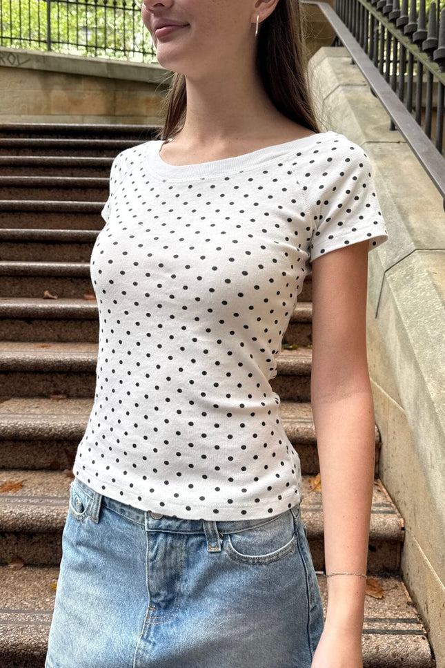 Ginny Polka Dot Top - White with Navy Large Polka Dot