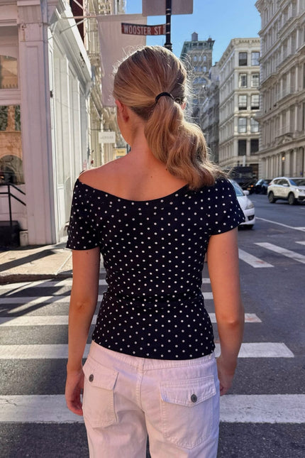 Ginny Polka Dot Top - Navy with White Polka Dots