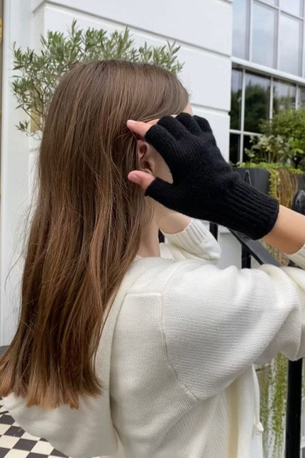 Fingerless Wool Gloves - Navy Blue