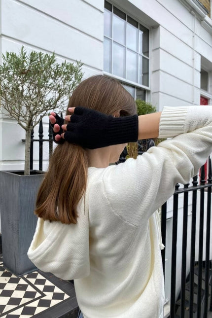 Fingerless Wool Gloves - Navy Blue