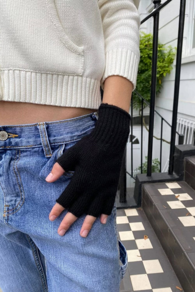 Fingerless Wool Gloves - Navy Blue