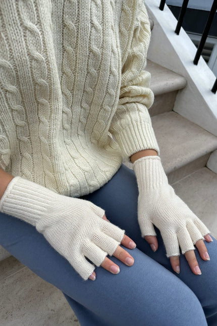 Fingerless Wool Gloves - Navy Blue