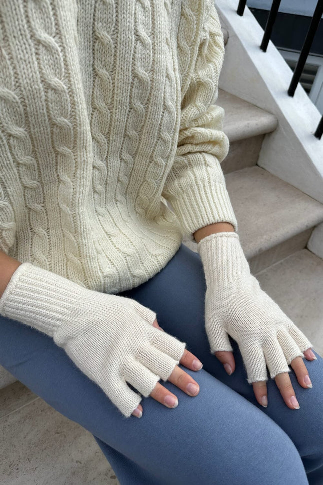 Fingerless Wool Gloves - Navy Blue
