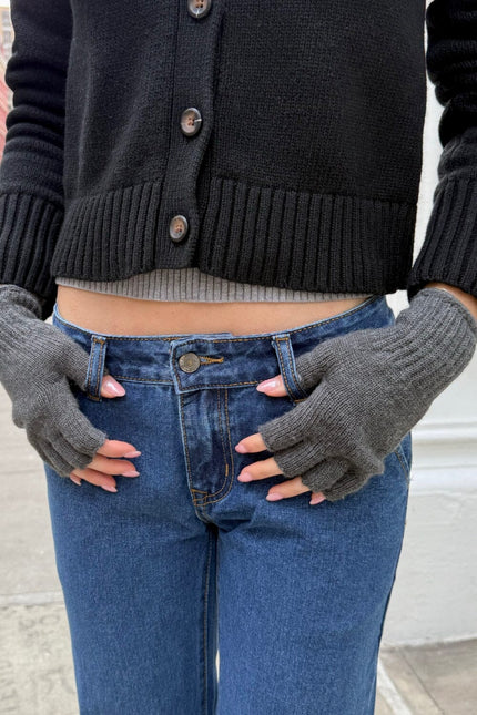 Fingerless Wool Gloves - Charcoal