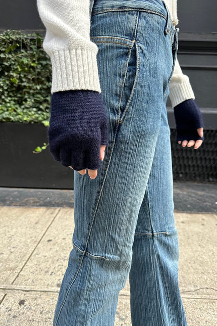 Fingerless Wool Gloves - Navy Blue