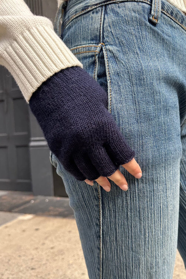 Fingerless Wool Gloves - Navy Blue