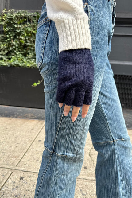 Fingerless Wool Gloves - Navy Blue