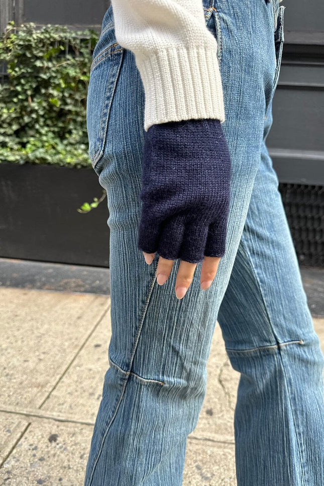 Fingerless Wool Gloves - Navy Blue
