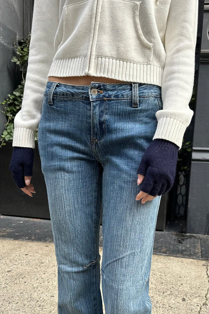 Fingerless Wool Gloves - Navy Blue