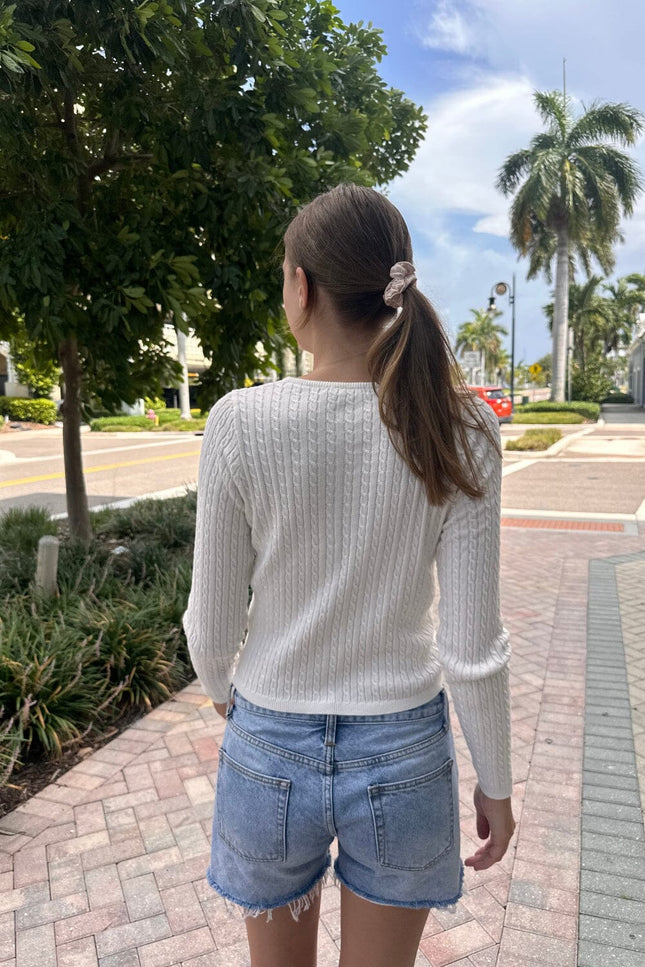 Zoe Cable Knit Cardigan - White