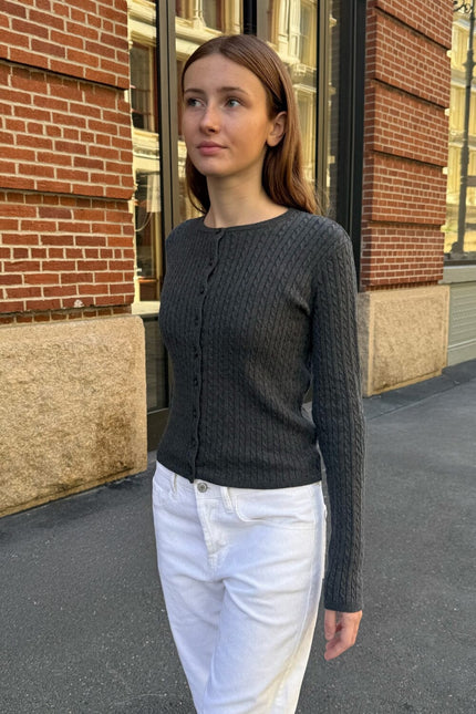 Zoe Cable Knit Cardigan - Dark Grey