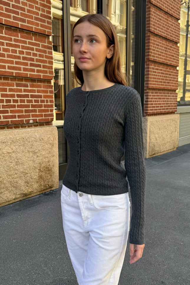 Zoe Cable Knit Cardigan - Dark Grey