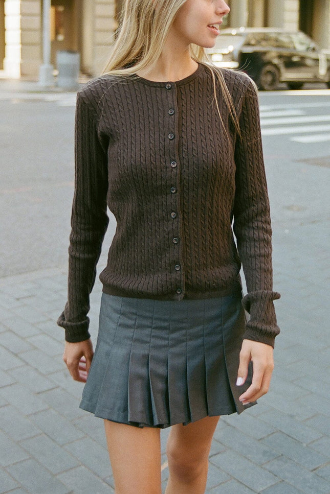 Zoe Cable Knit Cardigan - Dark Grey