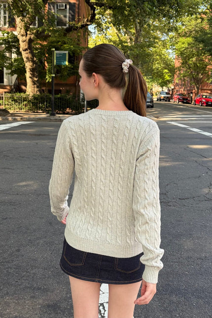 Olsen Wool Cable Knit Cardigan - Light Grey