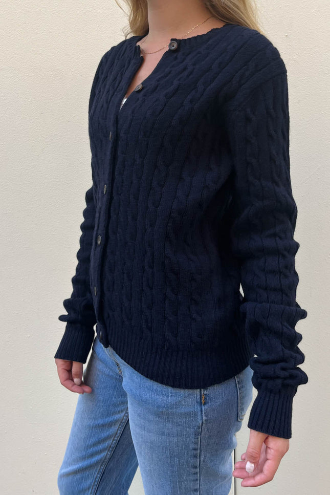 Olsen Wool Cable Knit Cardigan - Light Grey
