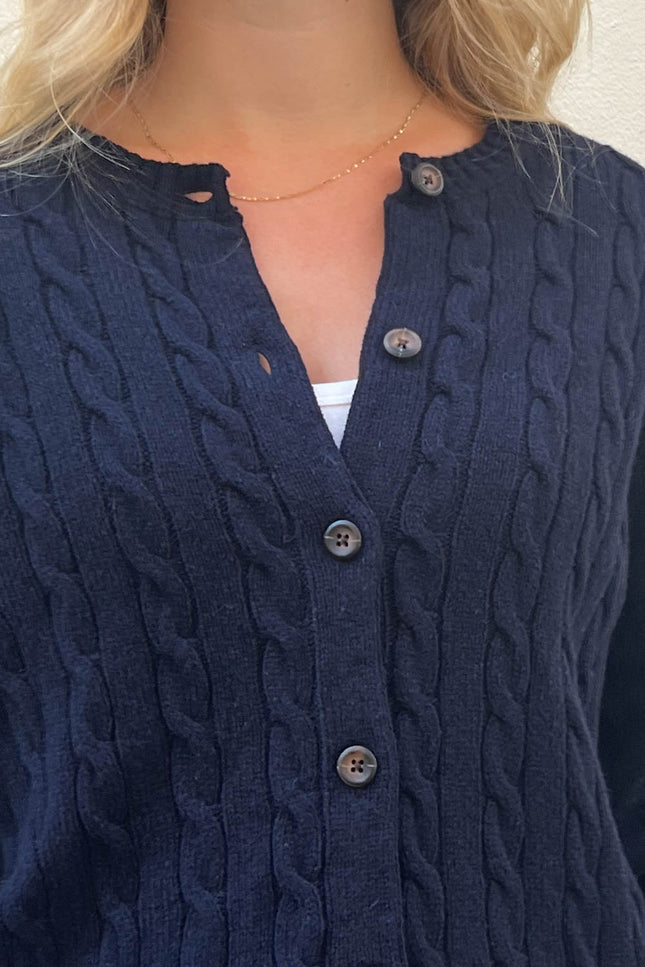 Olsen Wool Cable Knit Cardigan - Light Grey