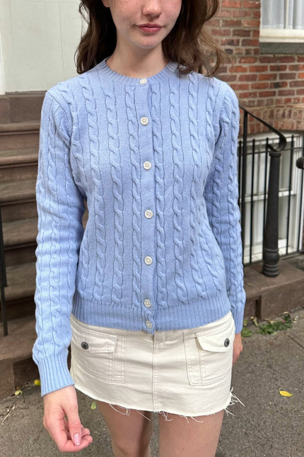 Olsen Wool Cable Knit Cardigan - Light Blue
