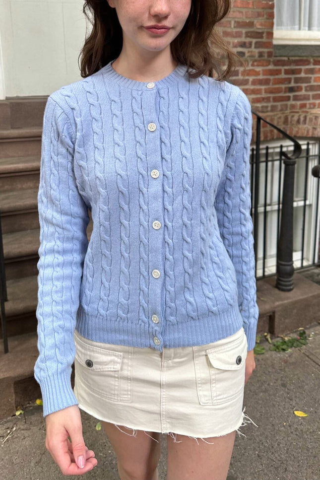 Olsen Wool Cable Knit Cardigan - Light Blue