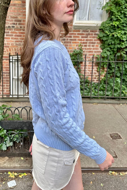Olsen Wool Cable Knit Cardigan - Light Blue