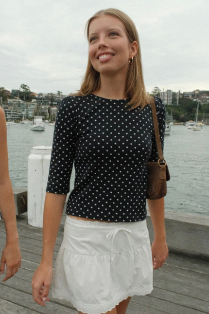 Jennie Polka Dots Top - Navy with White Polka Dots