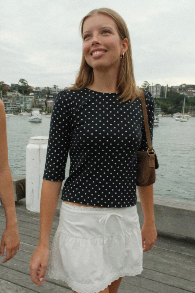 Jennie Polka Dots Top - Navy with White Polka Dots