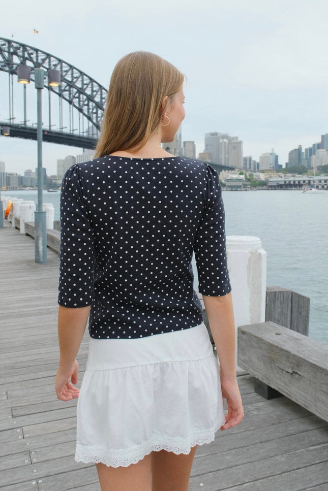 Jennie Polka Dots Top - Navy with White Polka Dots