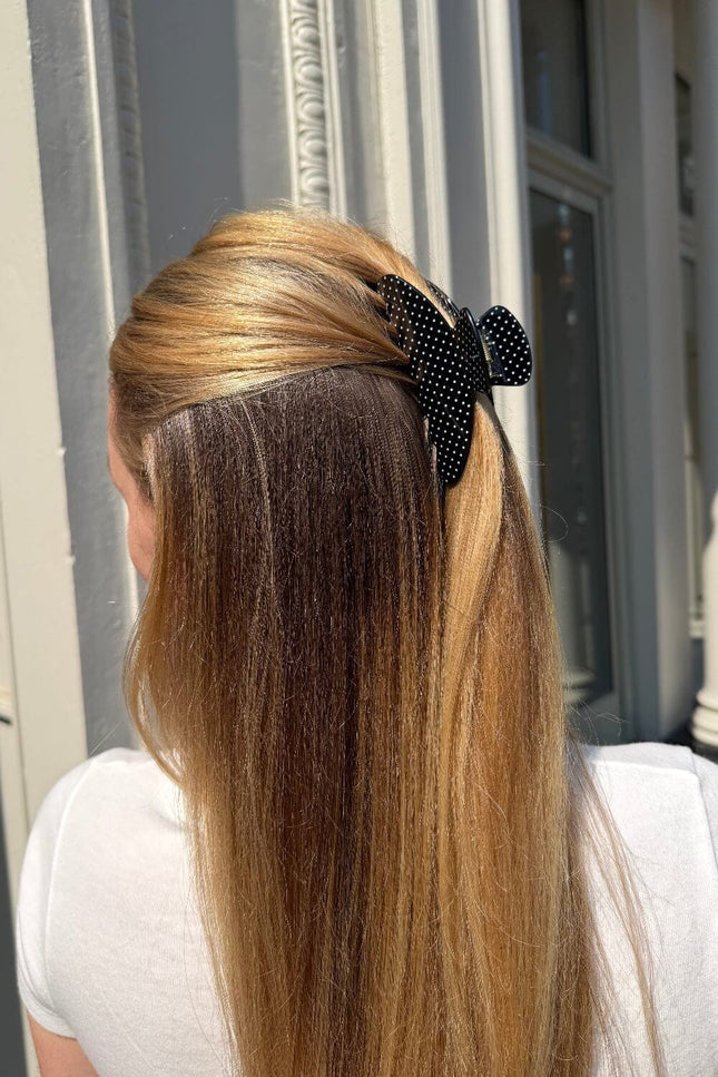 Hair Claw Clip - Black with White Polka Dots