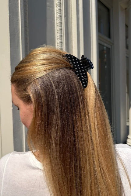 Hair Claw Clip - Black with White Polka Dots