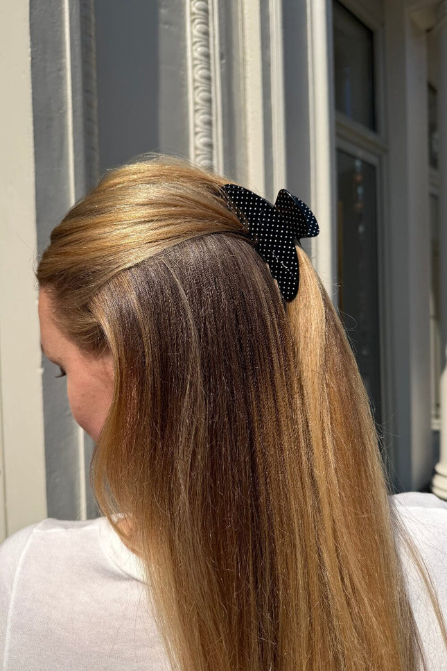 Hair Claw Clip - Black with White Polka Dots