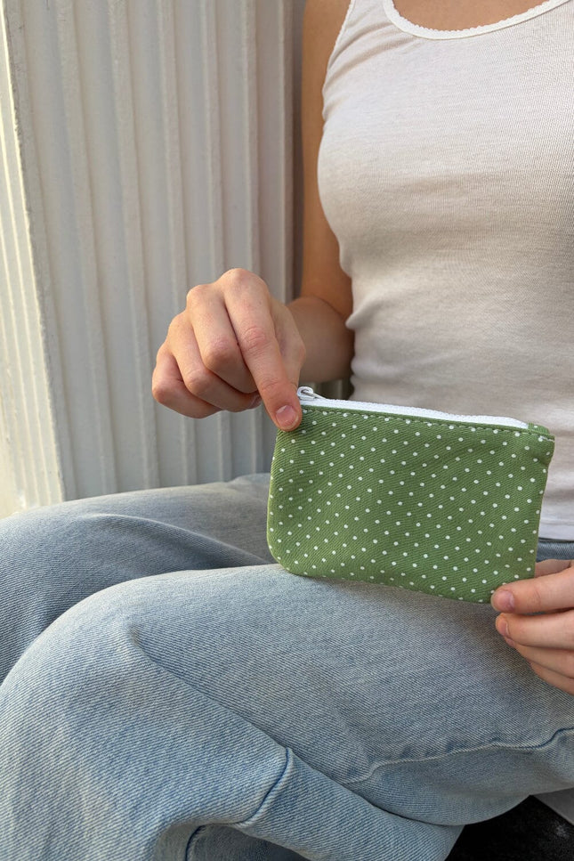 Polka Dots Coin Purse - Green with White Polka Dots