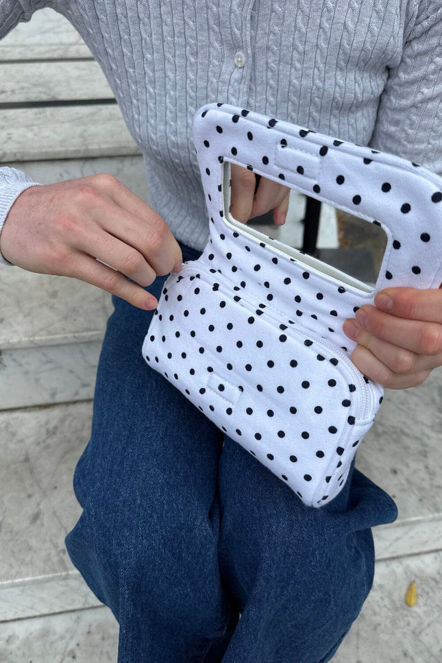 Polka Dots Makeup Bag - White with Black Polka Dots