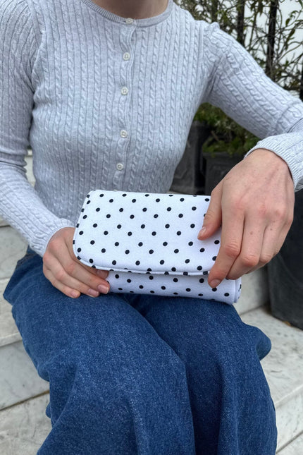 Polka Dots Makeup Bag - White with Black Polka Dots