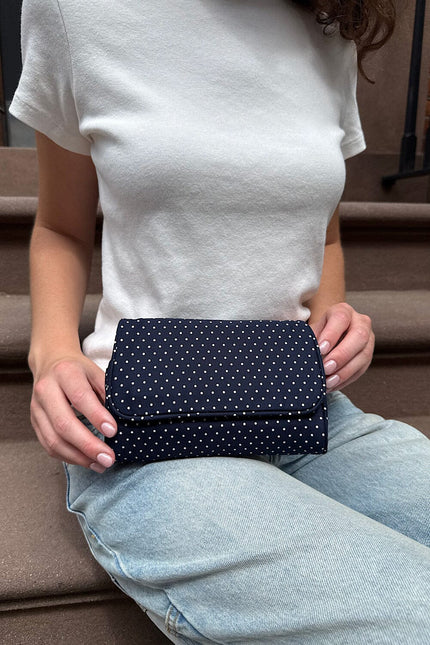 Polka Dots Makeup Bag - Navy with White Polka Dots