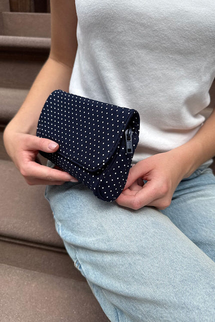 Polka Dots Makeup Bag - Navy with White Polka Dots