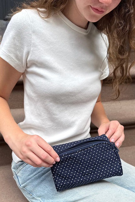 Polka Dots Makeup Bag - Navy with White Polka Dots