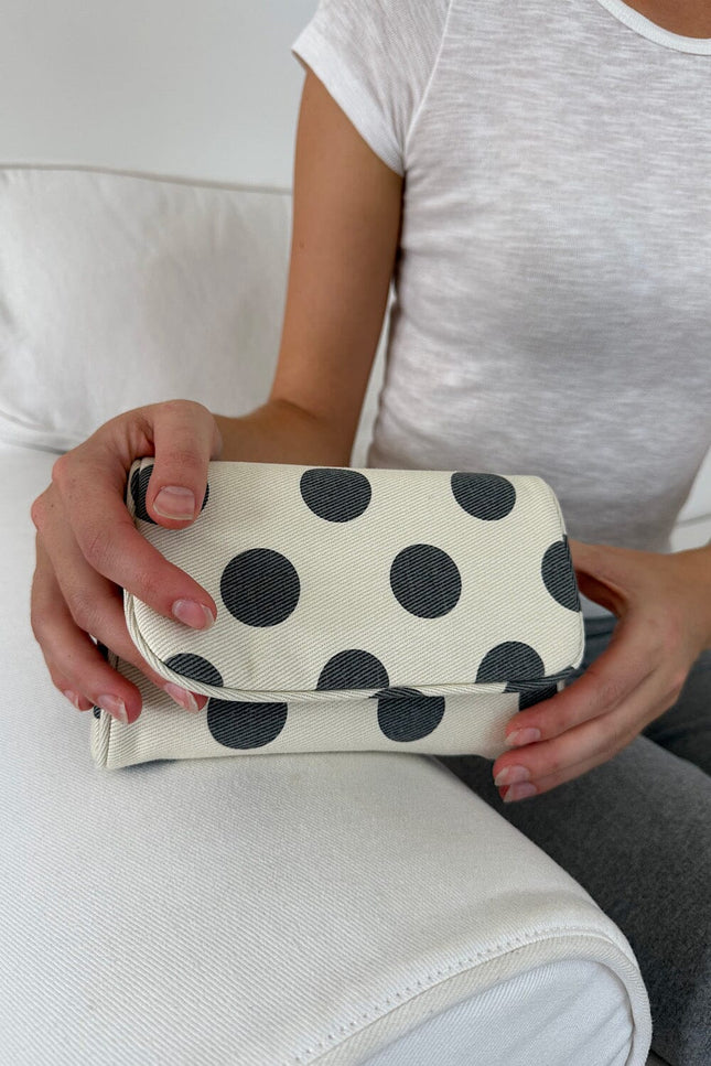 Polka Dots Makeup Bag - Ivory with Faded Black Polka Dots