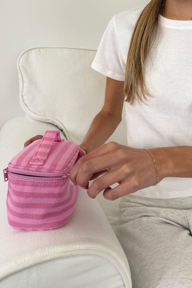 Stripes Makeup Bag - Bubblegum Pink and Pink Stripes