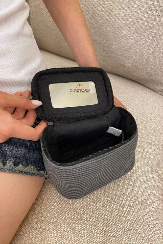 Stripes Makeup Bag - Dark Grey Black Stripe