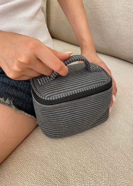 Stripes Makeup Bag - Dark Grey Black Stripe