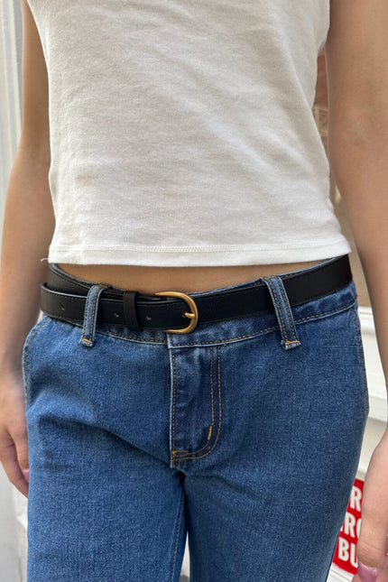 Faux Leather Buckle Belt - Brown
