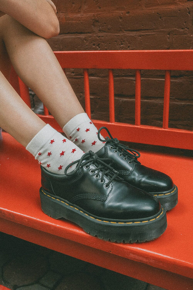 Stars Socks - White With Red Stars