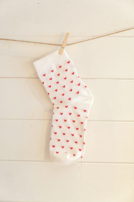 Heart Socks - White with Red Hearts