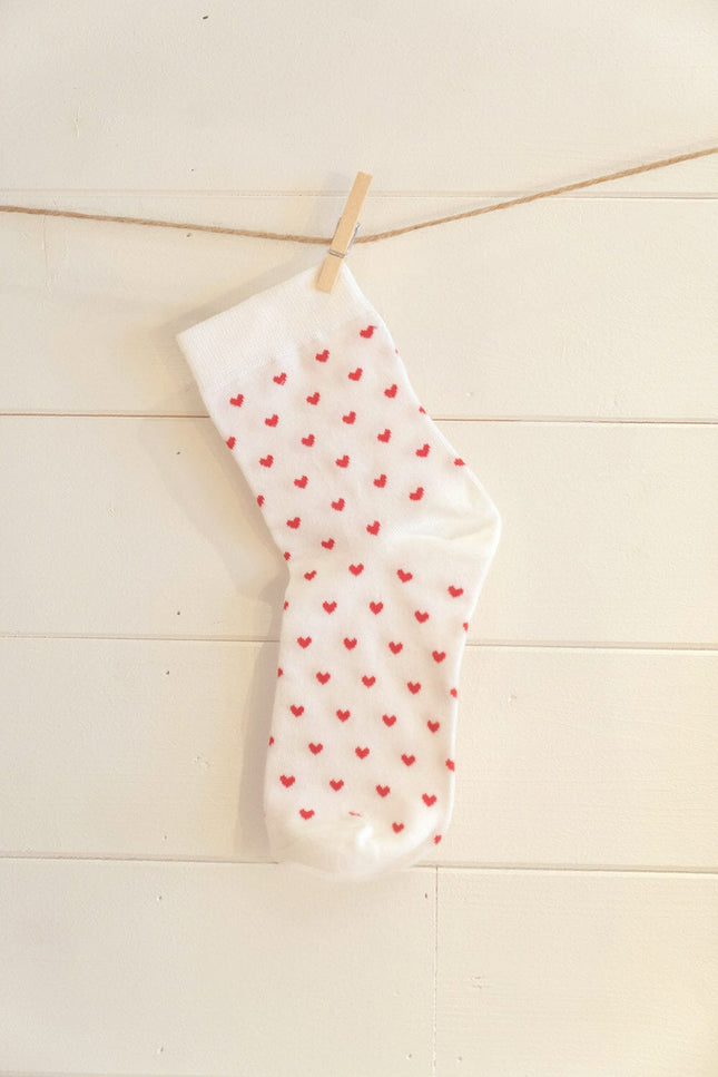 Heart Socks - White with Red Hearts