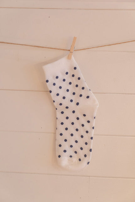 Polka Dot Socks - White With Navy Polka Dots