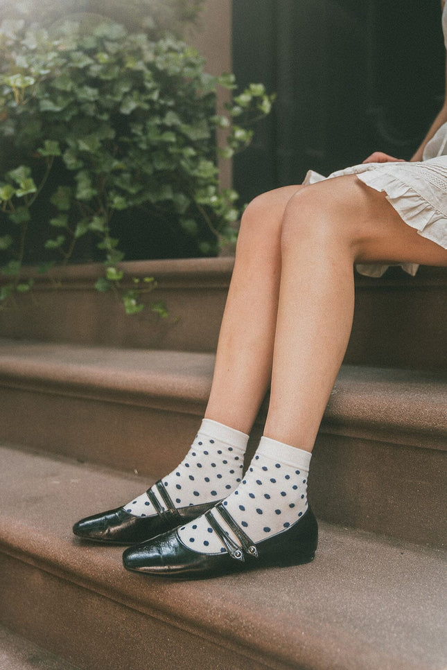 Polka Dot Socks - White With Navy Polka Dots