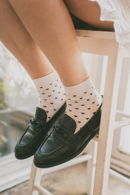 Heart Socks - White With Navy Hearts