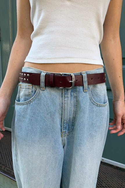 Faux Leather Stud Belt - Brown