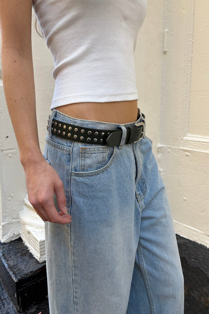 Faux Leather Stud Belt - Dark Green